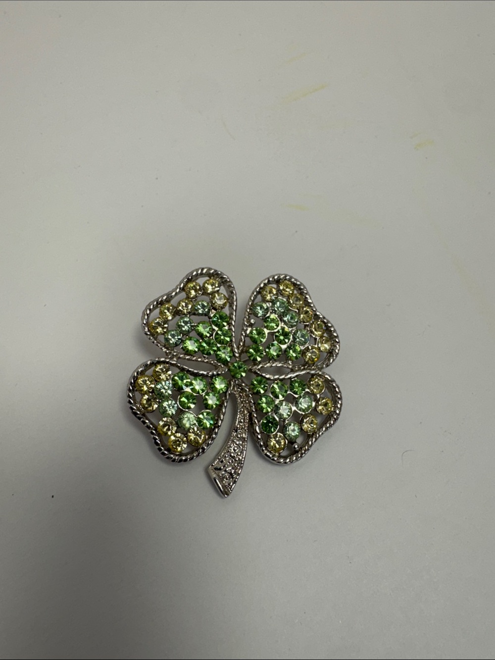 Green Crystal Four-Leaf Clover Brooch - Women's Jewelry